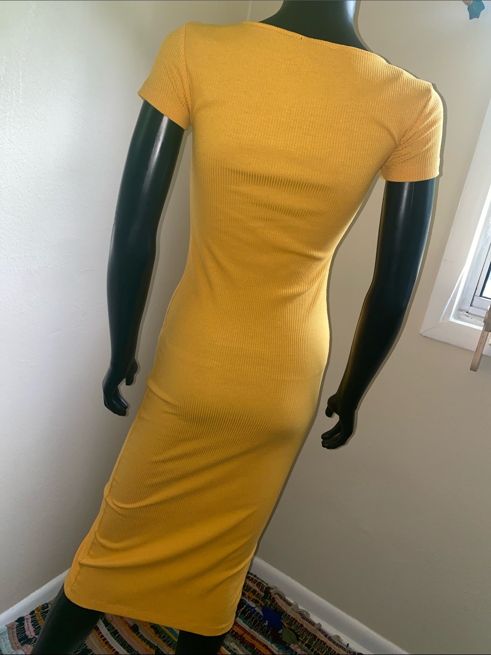 Forever 21 Mustard Yellow Ribbed Button-Down Midi Dress - Picture 7 of 9